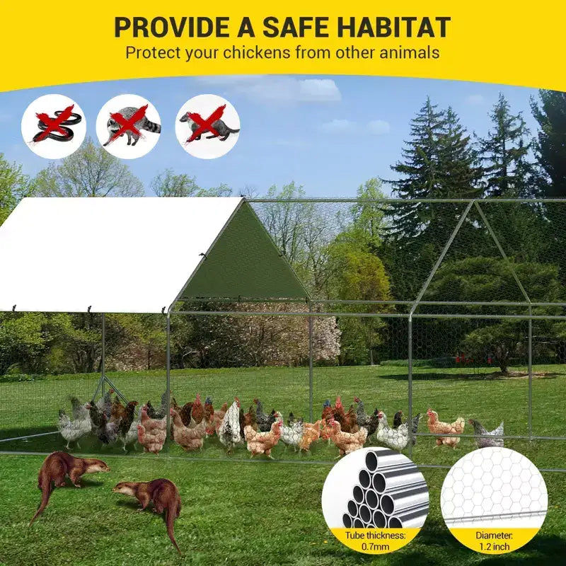 Poulailler, Grand enclos métallique pour poulets – Volière de plain-pied avec bâche imperméable anti-UV, toit en forme de flèche pour une utilisation en extérieur à la ferme