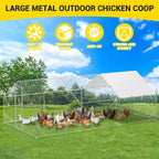 Poulailler, Grand enclos métallique pour poulets – Volière de plain-pied avec bâche imperméable anti-UV, toit en forme de flèche pour une utilisation en extérieur à la ferme