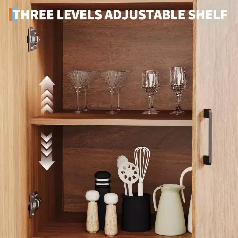 Bibliothèque haute arquée de 180 cm, bibliothèque arquée 5 niveaux style scandinave avec portes, 3 étagères ouvertes et étagère réglable, pour cuisine, salon, bureau