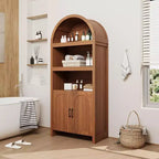 Bibliothèque haute arquée de 180 cm, bibliothèque arquée 5 niveaux style scandinave avec portes, 3 étagères ouvertes et étagère réglable, pour cuisine, salon, bureau