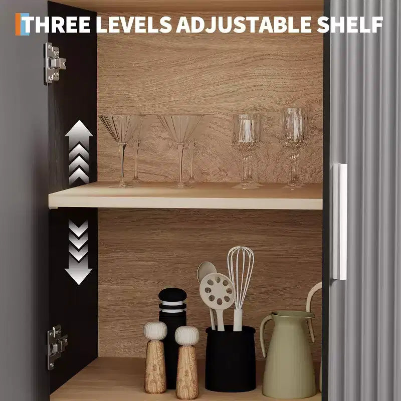 Bibliothèque haute arquée de 180 cm, bibliothèque arquée 5 niveaux style scandinave avec portes, 3 étagères ouvertes et étagère réglable, pour cuisine, salon, bureau