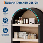 Bibliothèque haute arquée de 180 cm, bibliothèque arquée 5 niveaux style scandinave avec portes, 3 étagères ouvertes et étagère réglable, pour cuisine, salon, bureau