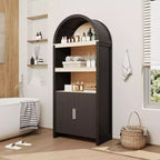 Bibliothèque haute arquée de 180 cm, bibliothèque arquée 5 niveaux style scandinave avec portes, 3 étagères ouvertes et étagère réglable, pour cuisine, salon, bureau