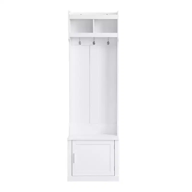 Vestiaire d'entrée fin et minimaliste avec armoire et 6 patères, banc de rangement multifonctionnel avec portemanteau, élégant meuble d'entrée