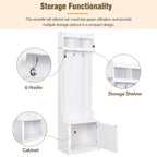 Vestiaire d'entrée fin et minimaliste avec armoire et 6 patères, banc de rangement multifonctionnel avec portemanteau, élégant meuble d'entrée