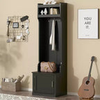 Vestiaire d'entrée fin et minimaliste avec armoire et 6 patères, banc de rangement multifonctionnel avec portemanteau, élégant meuble d'entrée