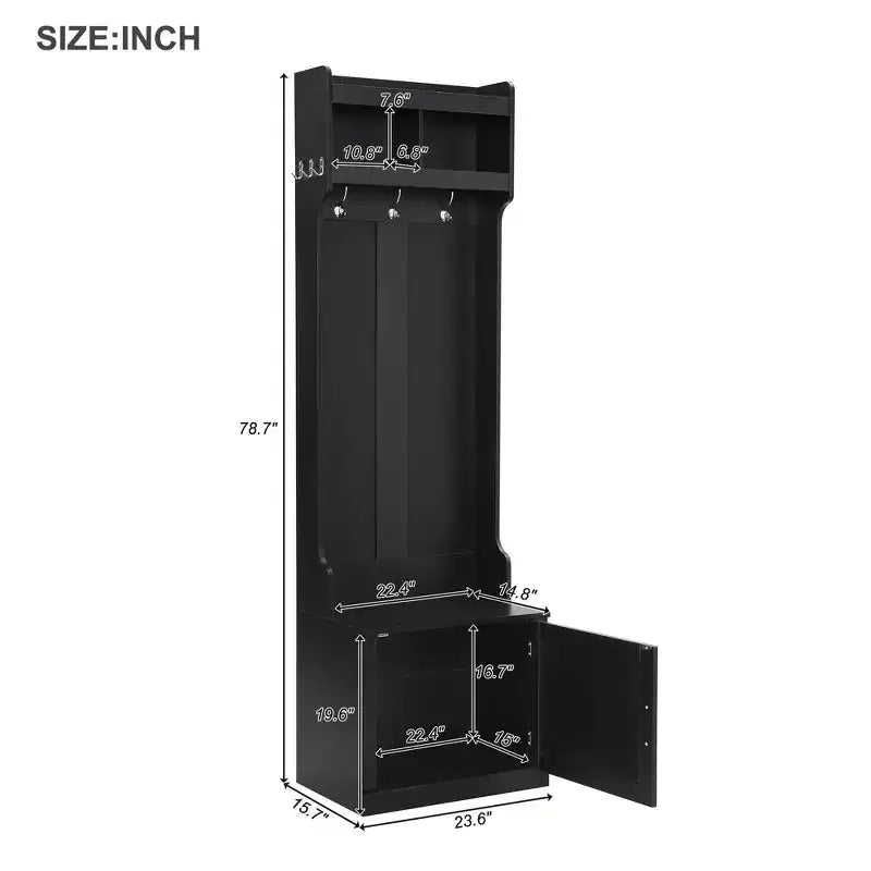 Vestiaire d'entrée fin et minimaliste avec armoire et 6 patères, banc de rangement multifonctionnel avec portemanteau, élégant meuble d'entrée