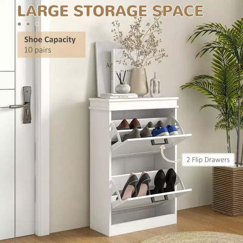 Meuble à chaussures, Rangement à chaussures avec 2 tiroirs basculants et étagères réglables pour 10 paires de chaussures, Organisateur de chaussures pour entrée, couloir