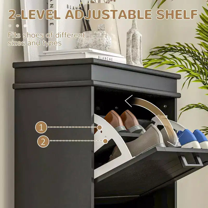 Meuble à chaussures, Rangement à chaussures avec 2 tiroirs basculants et étagères réglables pour 10 paires de chaussures, Organisateur de chaussures pour entrée, couloir