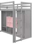 Lit mezzanine enfant avec armoire et étagères, Cadre de lit mezzanine en bois avec meuble de rangement pour enfants et adolescents