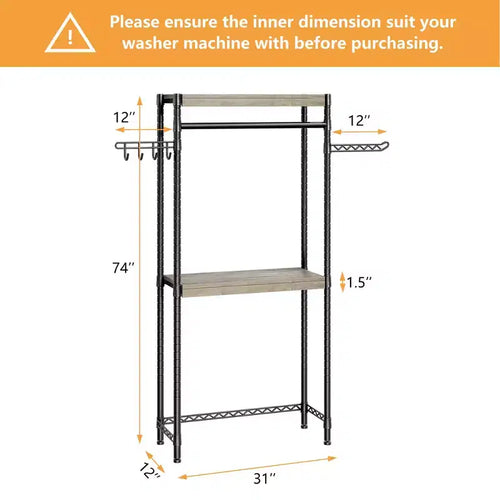 Étagère 3 niveaux pour buanderie au-dessus de la machine à laver Rangement utilitaire au-dessus des toilettes Laveuse-sécheuse Porte-vêtements Hauteur réglable Organisation de salle de bain