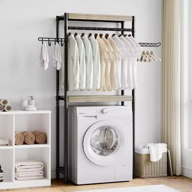 Étagère 3 niveaux pour buanderie au-dessus de la machine à laver Rangement utilitaire au-dessus des toilettes Laveuse-sécheuse Porte-vêtements Hauteur réglable Organisation de salle de bain