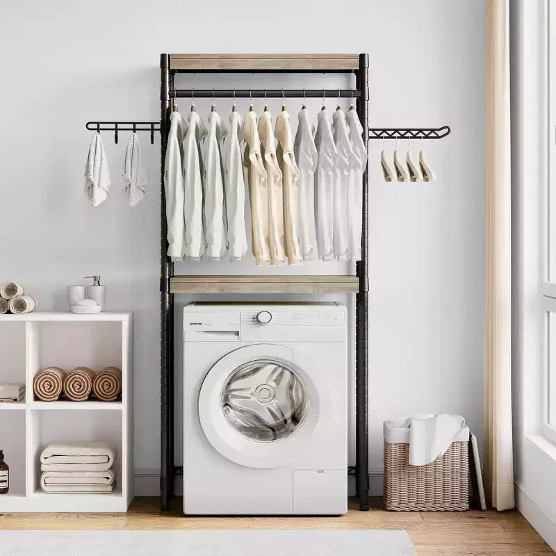 Étagère 3 niveaux pour buanderie au-dessus de la machine à laver Rangement utilitaire au-dessus des toilettes Laveuse-sécheuse Porte-vêtements Hauteur réglable Organisation de salle de bain