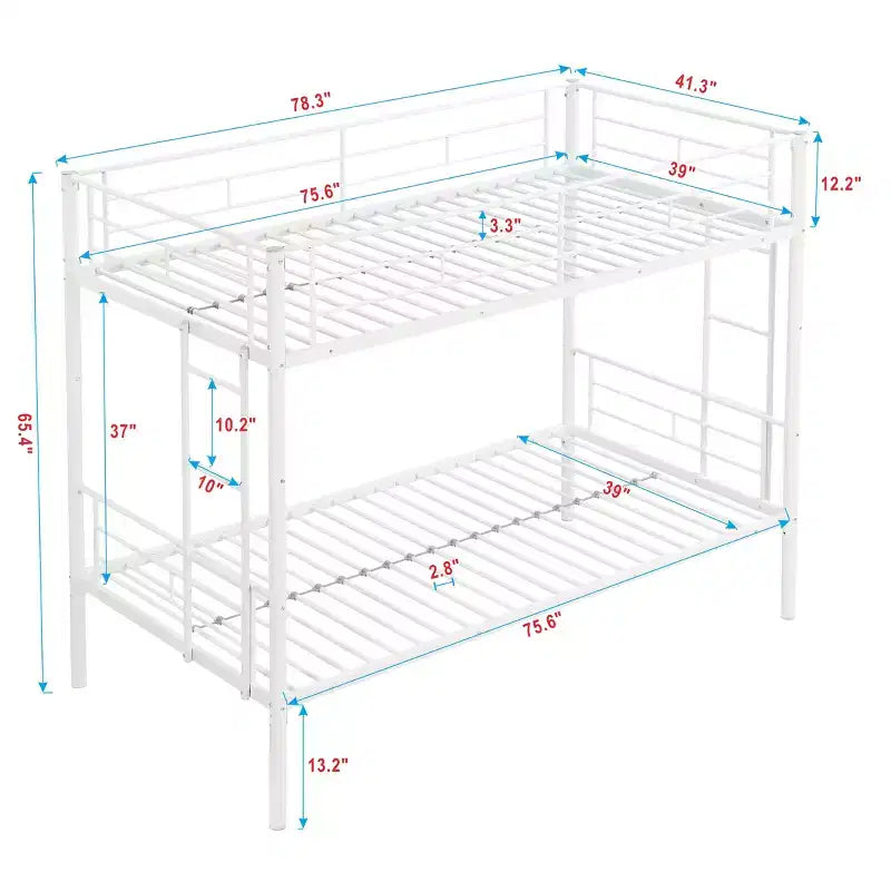 Lit superposé jumeau sur jumeau avec 2 échelles latérales et garde-corps pleine longueur, lit superposé convertible pour enfants et adolescents, blanc