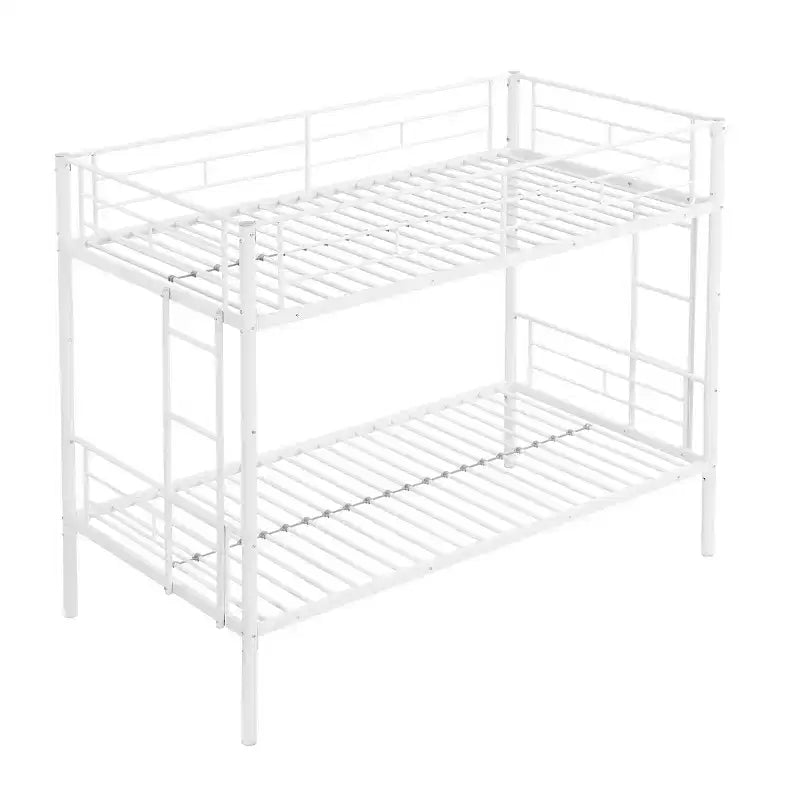 Lit superposé jumeau sur jumeau avec 2 échelles latérales et garde-corps pleine longueur, lit superposé convertible pour enfants et adolescents, blanc