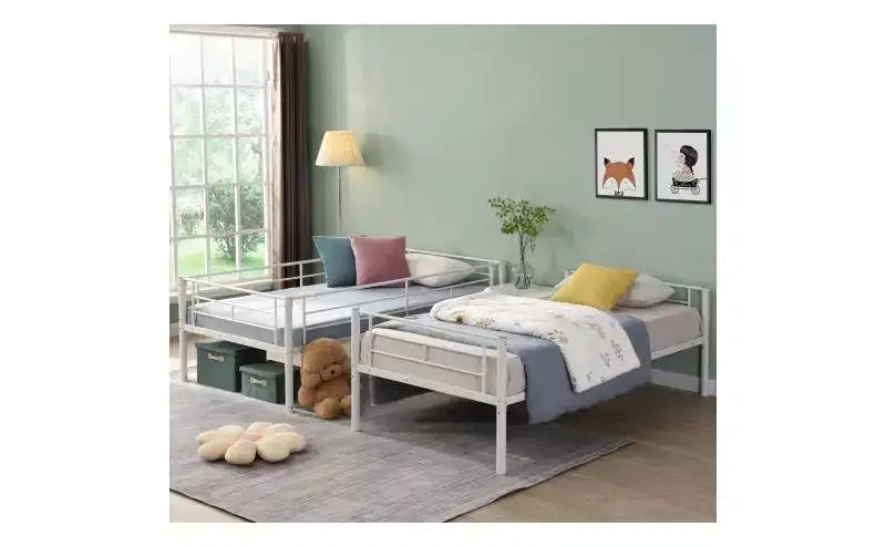Lit superposé jumeau sur jumeau avec 2 échelles latérales et garde-corps pleine longueur, lit superposé convertible pour enfants et adolescents, blanc