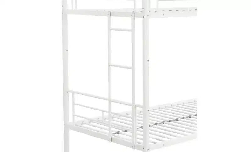 Lit superposé jumeau sur jumeau avec 2 échelles latérales et garde-corps pleine longueur, lit superposé convertible pour enfants et adolescents, blanc