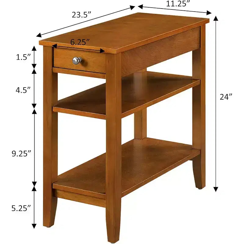 Table d'appoint à trois niveaux avec tiroir de rangement dissimulé, deux étagères et bouton nickelé, parfaite pour organiser l'essentiel