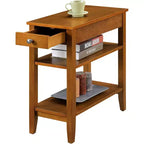 Table d'appoint à trois niveaux avec tiroir de rangement dissimulé, deux étagères et bouton nickelé, parfaite pour organiser l'essentiel