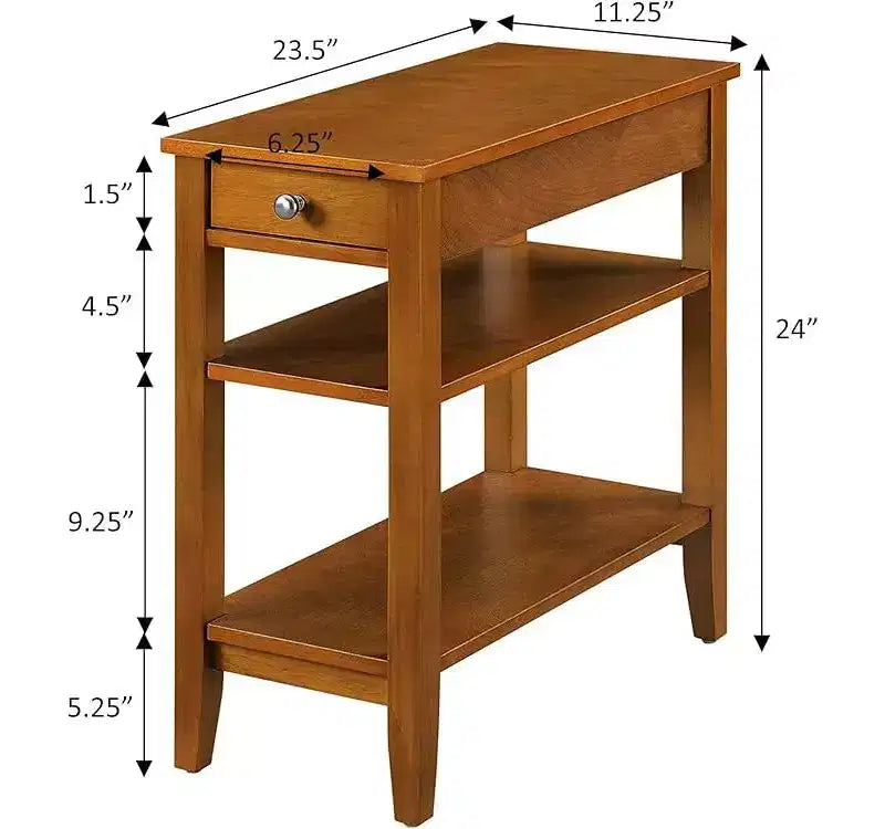 Table d'appoint à trois niveaux avec tiroir de rangement dissimulé, deux étagères et bouton nickelé, parfaite pour organiser l'essentiel