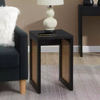 HomeStock Belmont Square End Table with Woven Rattan Panel Sides and Modern Boho Design for Living Room or Bedroom