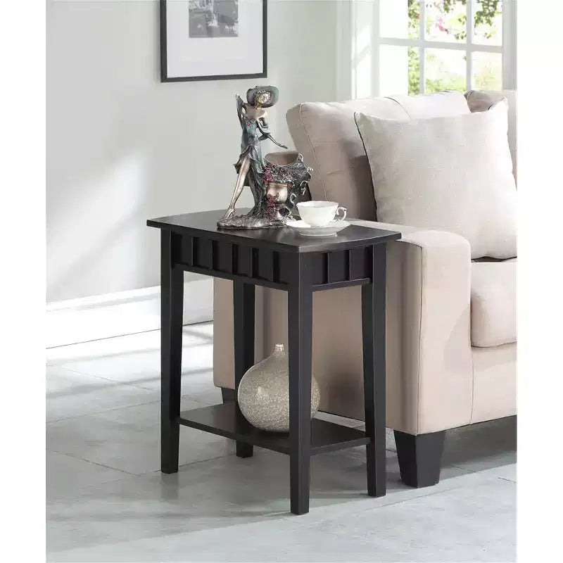 HomeStock Belmont End Table with Shelf and Diamond-Shaped Top, Two Tier Rubberwood Storage Accent Table for Living Room or Entryway