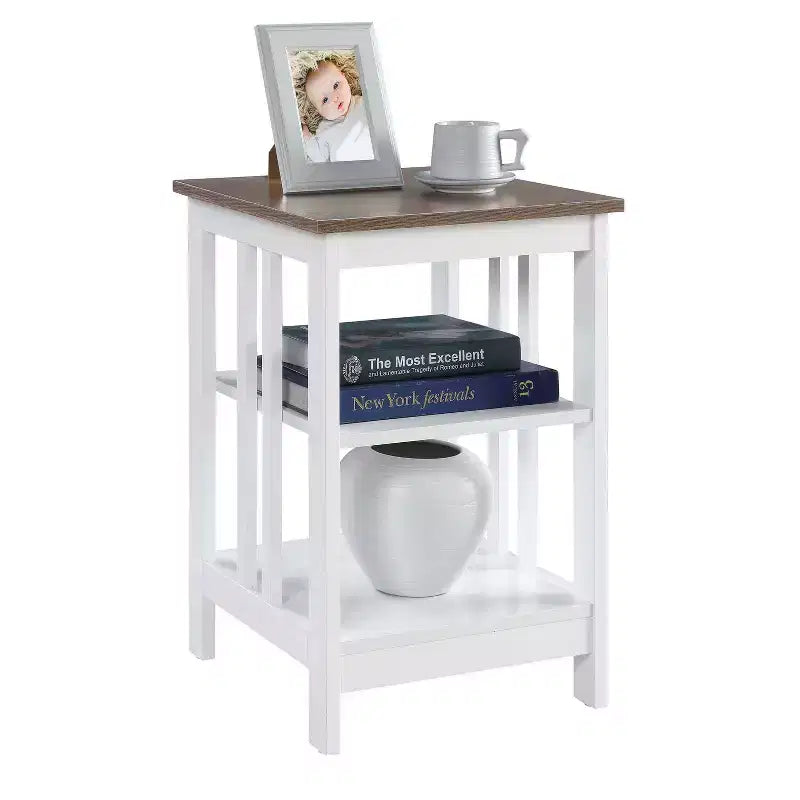 HomeStock Belmont End Table with Smooth Top and Two Shelves, MDF Construction, Transitional Accent Side Table for Living Room or Bedroom Dcor