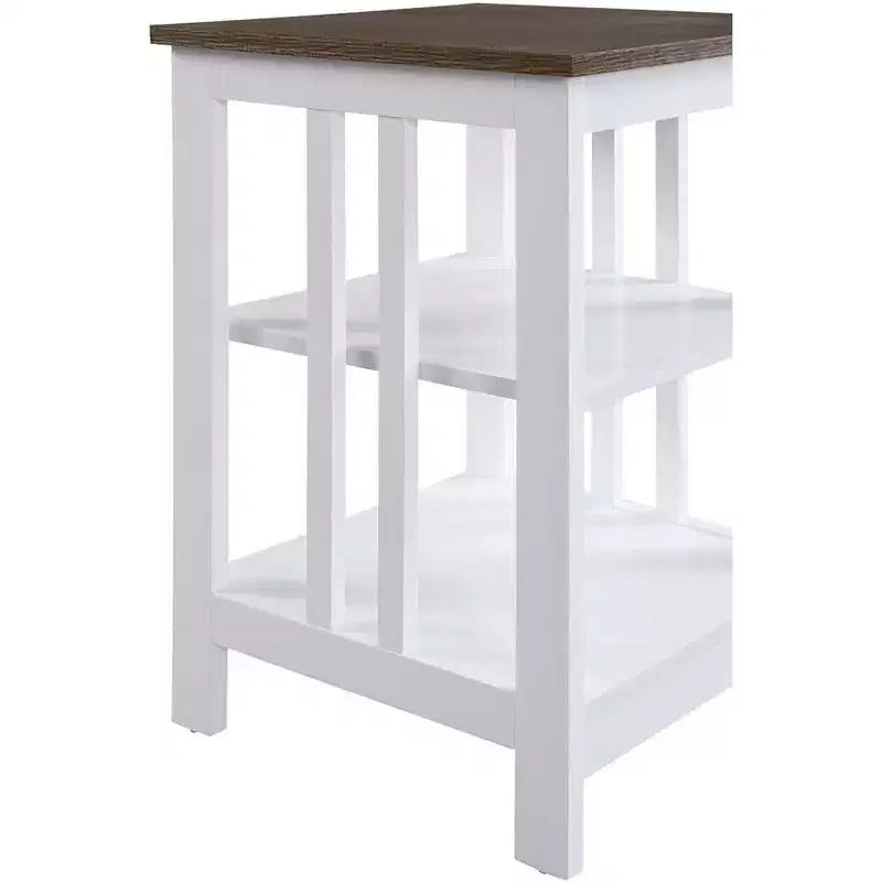 Table d'appoint avec plateau lisse et deux étagères, construction en MDF, table d'appoint d'appoint de style transitionnel pour la décoration du salon ou de la chambre à coucher