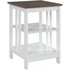 Table d'appoint avec plateau lisse et deux étagères, construction en MDF, table d'appoint d'appoint de style transitionnel pour la décoration du salon ou de la chambre à coucher