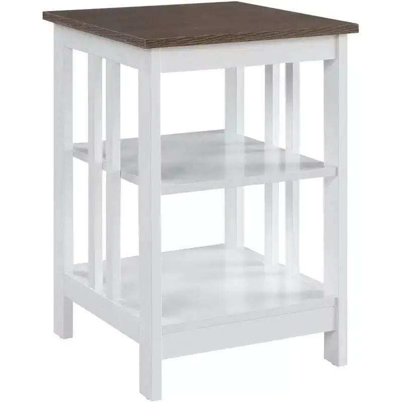 Table d'appoint avec plateau lisse et deux étagères, construction en MDF, table d'appoint d'appoint de style transitionnel pour la décoration du salon ou de la chambre à coucher