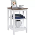 Table d'appoint avec plateau lisse et deux étagères, construction en MDF, table d'appoint d'appoint de style transitionnel pour la décoration du salon ou de la chambre à coucher