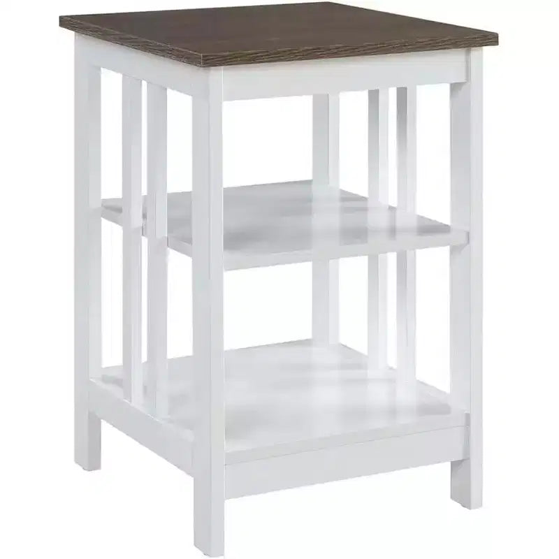 Table d'appoint avec plateau lisse et deux étagères, construction en MDF, table d'appoint d'appoint de style transitionnel pour la décoration du salon ou de la chambre à coucher