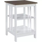 Table d'appoint avec plateau lisse et deux étagères, construction en MDF, table d'appoint d'appoint de style transitionnel pour la décoration du salon ou de la chambre à coucher