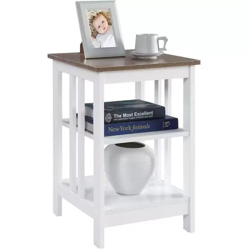 Table d'appoint avec plateau lisse et deux étagères, construction en MDF, table d'appoint d'appoint de style transitionnel pour la décoration du salon ou de la chambre à coucher