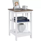 Table d'appoint avec plateau lisse et deux étagères, construction en MDF, table d'appoint d'appoint de style transitionnel pour la décoration du salon ou de la chambre à coucher