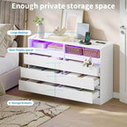 Commode moderne à 6 tiroirs avec éclairage d'ambiance, commode de rangement avec accès électrique, commode de chambre à coucher au design flottant