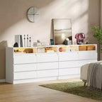 Commode moderne à 6 tiroirs avec éclairage d'ambiance, commode de rangement avec accès électrique, commode de chambre à coucher au design flottant