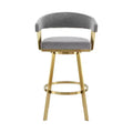 HomeRoots 30 Gray and Gold Fabric and Stainless Steel Low Back Bar Height Swivel Bar Chair
