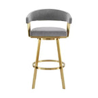 HomeRoots 30 Gray and Gold Fabric and Stainless Steel Low Back Bar Height Swivel Bar Chair