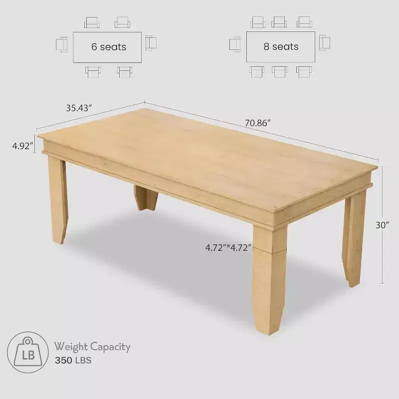Table de salle à manger pour 6 à 8 personnes, table de 180 cm de long avec cadre en bois robuste, grande table à manger rectangulaire pour salon, cuisine, salle à manger
