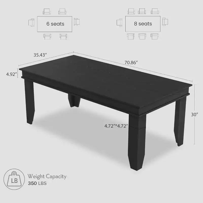 Table de salle à manger pour 6 à 8 personnes, table de 180 cm de long avec cadre en bois robuste, grande table à manger rectangulaire pour salon, cuisine, salle à manger