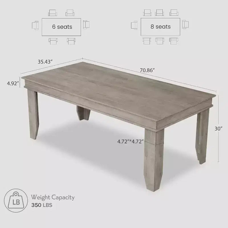 Table de salle à manger pour 6 à 8 personnes, table de 180 cm de long avec cadre en bois robuste, grande table à manger rectangulaire pour salon, cuisine, salle à manger