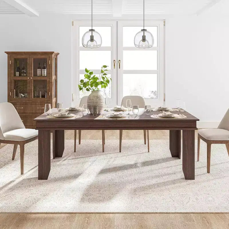 Table de salle à manger pour 6 à 8 personnes, table de 180 cm de long avec cadre en bois robuste, grande table à manger rectangulaire pour salon, cuisine, salle à manger