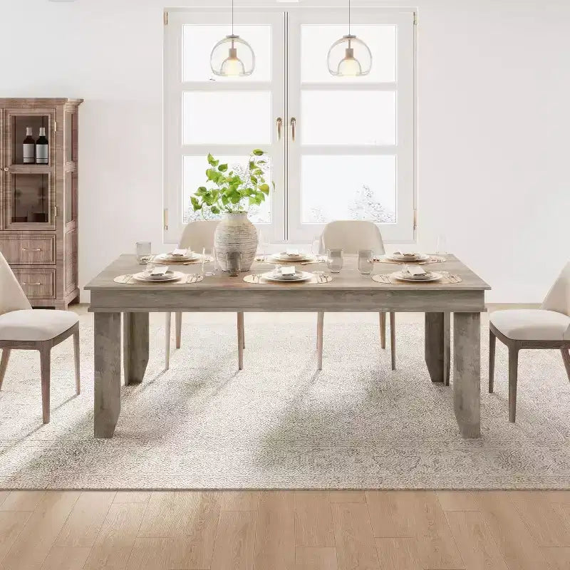Table de salle à manger pour 6 à 8 personnes, table de 180 cm de long avec cadre en bois robuste, grande table à manger rectangulaire pour salon, cuisine, salle à manger
