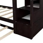 Lits superposés jumeaux avec tiroir gigogne et escalier de rangement, lits superposés en bois avec garde-corps pleine longueur