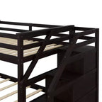 Lits superposés jumeaux avec tiroir gigogne et escalier de rangement, lits superposés en bois avec garde-corps pleine longueur