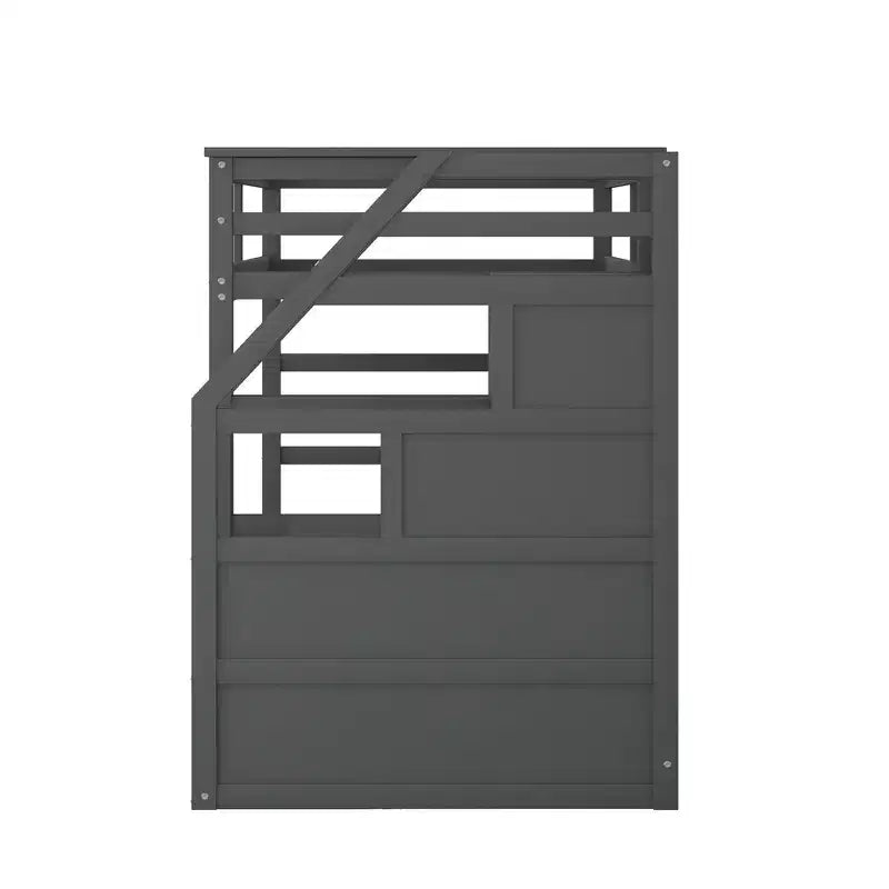 Lits superposés jumeaux avec tiroir gigogne et escalier de rangement, lits superposés en bois avec garde-corps pleine longueur