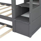 Lits superposés jumeaux avec tiroir gigogne et escalier de rangement, lits superposés en bois avec garde-corps pleine longueur
