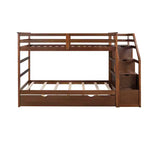 Lits superposés jumeaux avec tiroir gigogne et escalier de rangement, lits superposés en bois avec garde-corps pleine longueur