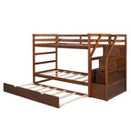 Lits superposés jumeaux avec tiroir gigogne et escalier de rangement, lits superposés en bois avec garde-corps pleine longueur